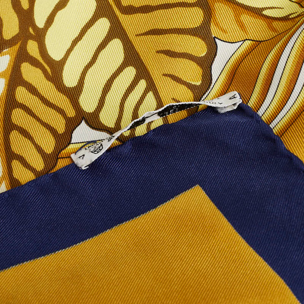 エルメス カレ90 Les Perroquets detail 鳥 オウム スカーフ ゴールド ネイビー シルク レディース HERMES 【中古】