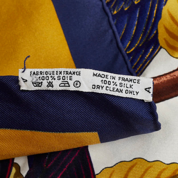 エルメス カレ90 Les Perroquets detail 鳥 オウム スカーフ ゴールド ネイビー シルク レディース HERMES 【中古】