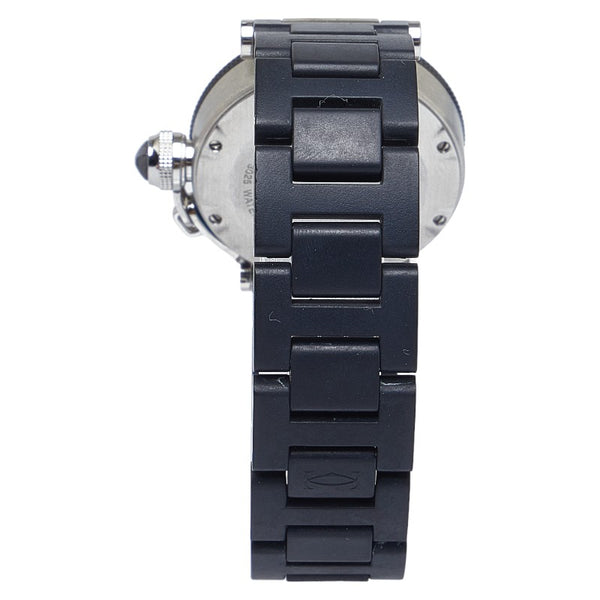 カルティエ パシャ シータイマー 腕時計 W3140003 クオーツ ブラック文字盤 ステンレススチール ラバー レディース CARTIER 【中古】