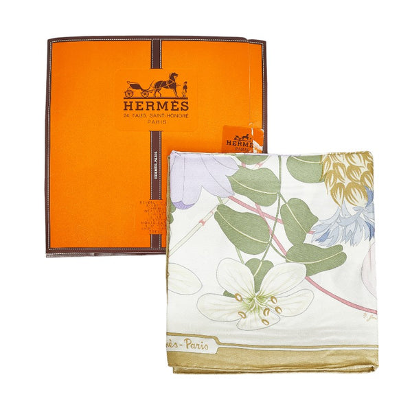エルメス カレ90 Flora Graeca ギリシャの花 スカーフ グリーン マルチカラー シルク レディース HERMES 【中古】