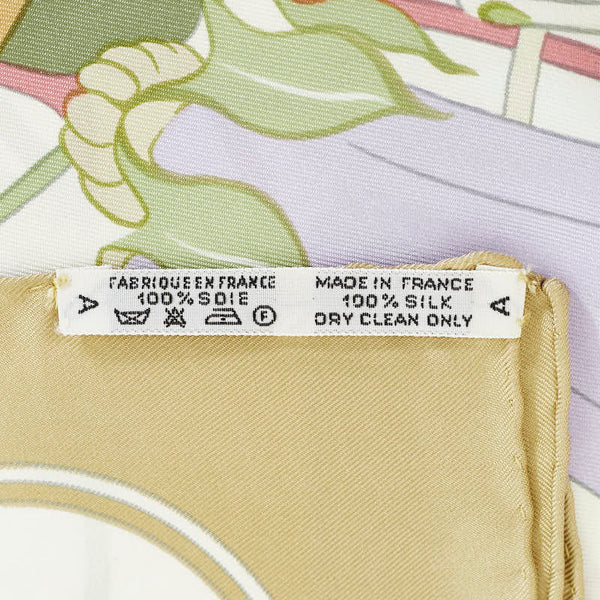 エルメス カレ90 Flora Graeca ギリシャの花 スカーフ グリーン マルチカラー シルク レディース HERMES 【中古】