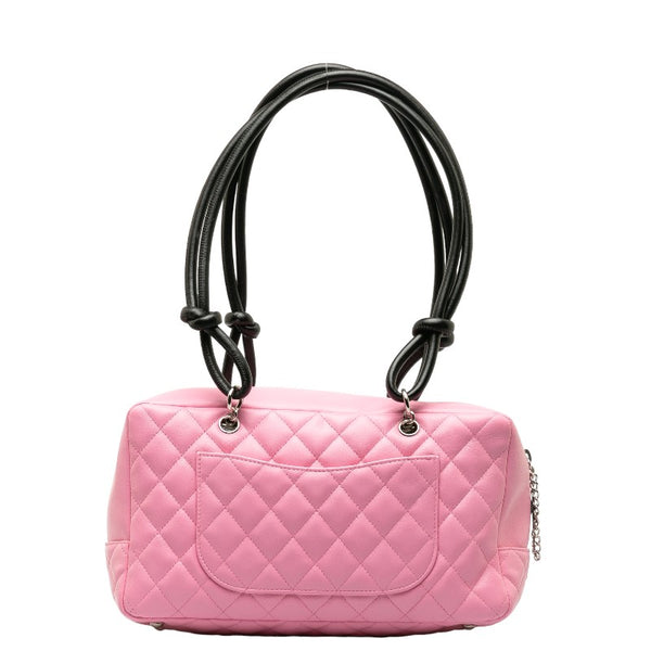 シャネル カンボンライン ココマーク ボーリングバッグ ショルダーバッグ ピンク ブラック レザー レディース CHANEL 【中古】