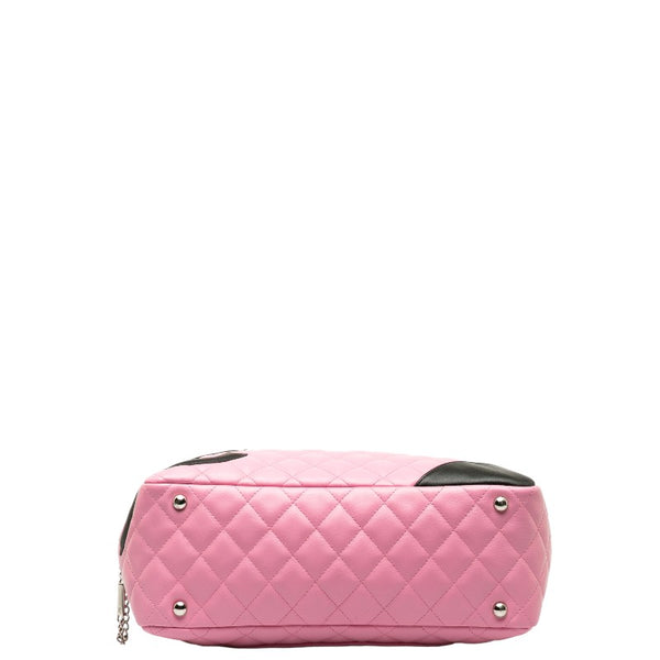 シャネル カンボンライン ココマーク ボーリングバッグ ショルダーバッグ ピンク ブラック レザー レディース CHANEL 【中古】