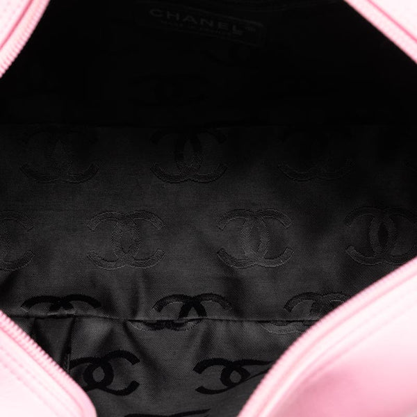 シャネル カンボンライン ココマーク ボーリングバッグ ショルダーバッグ ピンク ブラック レザー レディース CHANEL 【中古】