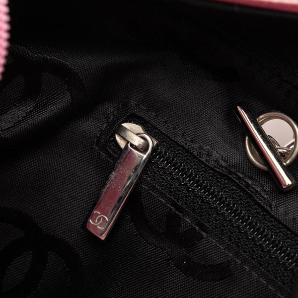 シャネル カンボンライン ココマーク ボーリングバッグ ショルダーバッグ ピンク ブラック レザー レディース CHANEL 【中古】