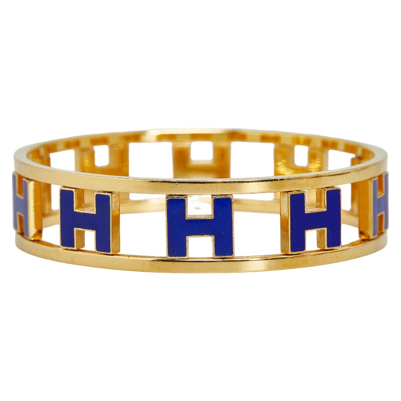 エルメス ロンドアッシュ Hロゴ リバーシブル バングル ブレスレット  ゴールド ブルー メッキ レディース HERMES 【中古】