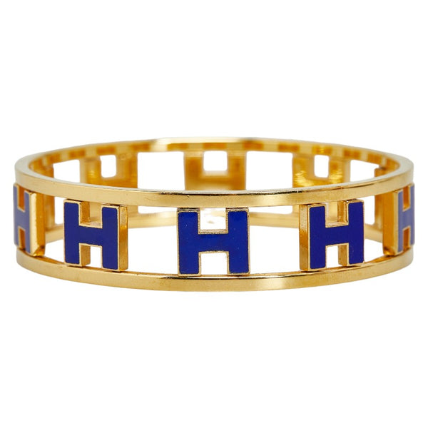 エルメス ロンドアッシュ Hロゴ リバーシブル バングル ブレスレット  ゴールド ブルー メッキ レディース HERMES 【中古】