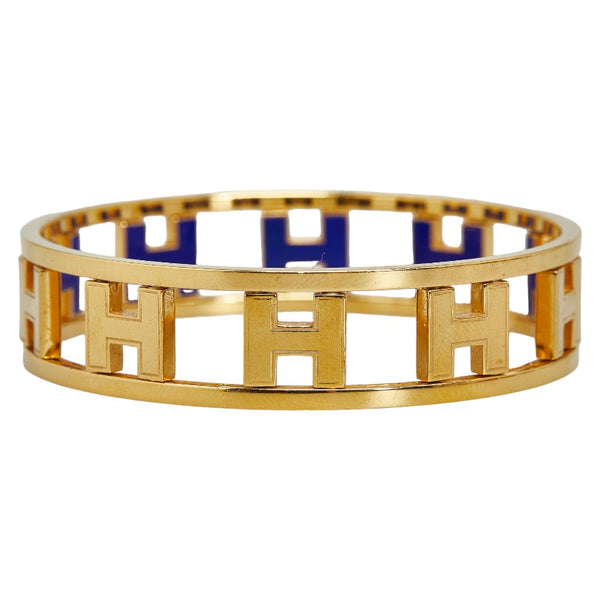 エルメス ロンドアッシュ Hロゴ リバーシブル バングル ブレスレット  ゴールド ブルー メッキ レディース HERMES 【中古】