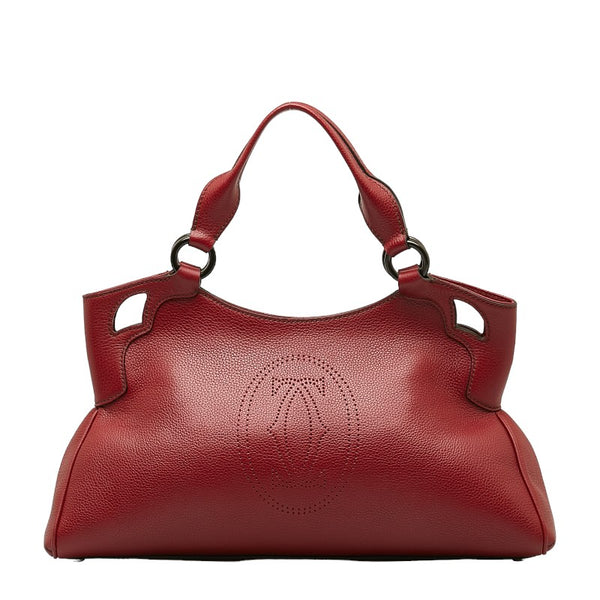 カルティエ マストライン パンチング ハンドバッグ レッド レザー レディース CARTIER 【中古】