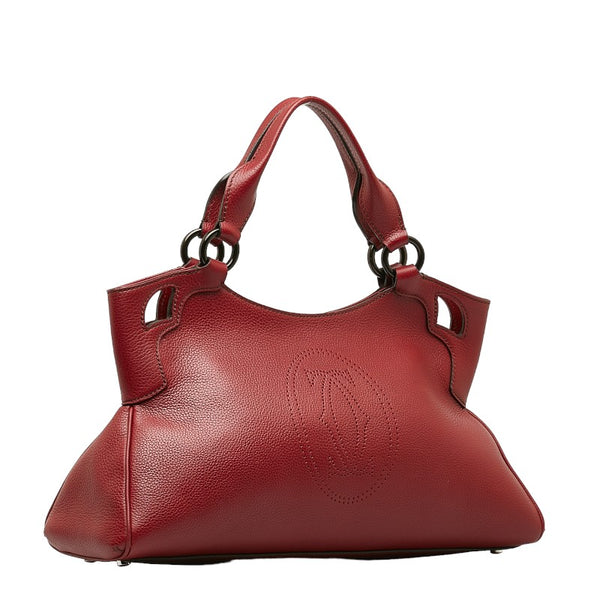 カルティエ マストライン パンチング ハンドバッグ レッド レザー レディース CARTIER 【中古】