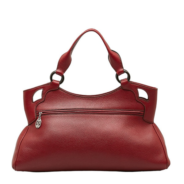 カルティエ マストライン パンチング ハンドバッグ レッド レザー レディース CARTIER 【中古】
