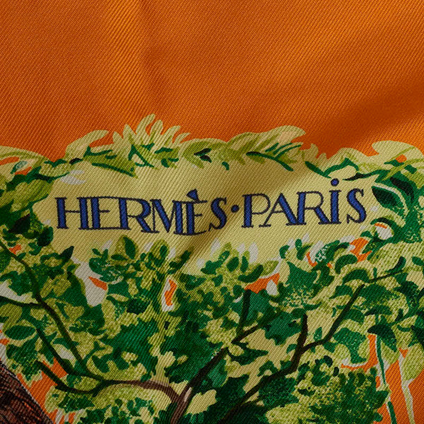 エルメス カレ90 EQUATEUR ウォッシュ ツイル スカーフ オレンジ マルチカラー シルク レディース HERMES 【中古】