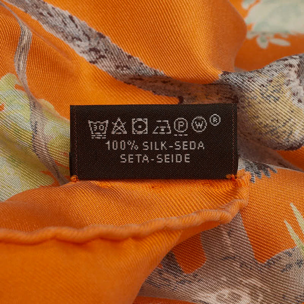 エルメス カレ90 EQUATEUR ウォッシュ ツイル スカーフ オレンジ マルチカラー シルク レディース HERMES 【中古】