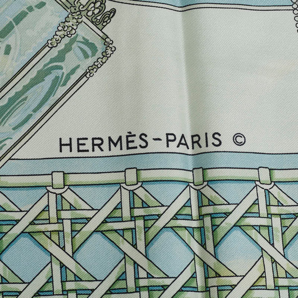エルメス カレ90 FEUX DE ROUTE　馬車のランタン スカーフ グリーン マルチカラー シルク レディース HERMES 【中古】