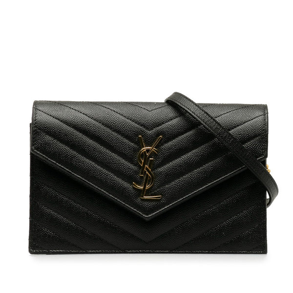 サンローラン エンベローブ チェーンウォレット ショルダーバッグ 393953 ブラック ゴールド レザー レディース SAINT LAURENT 【中古】