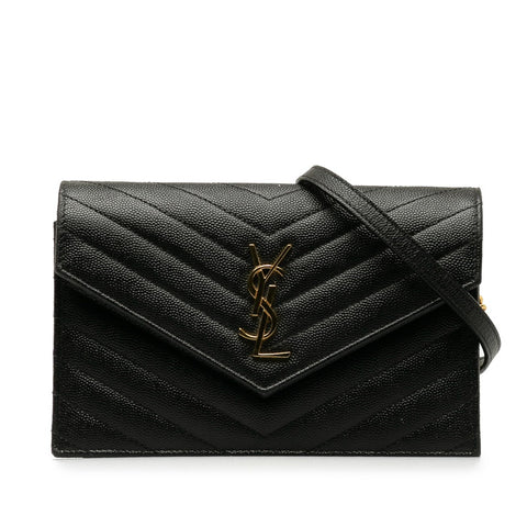 サンローラン エンベローブ チェーンウォレット ショルダーバッグ 393953 ブラック ゴールド レザー レディース SAINT LAURENT 【中古】
