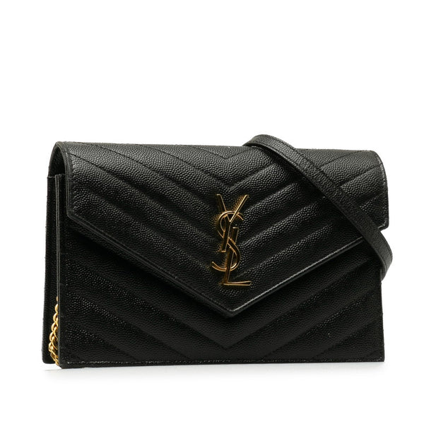 サンローラン エンベローブ チェーンウォレット ショルダーバッグ 393953 ブラック ゴールド レザー レディース SAINT LAURENT 【中古】