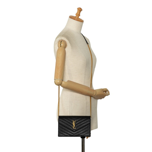 サンローラン エンベローブ チェーンウォレット ショルダーバッグ 393953 ブラック ゴールド レザー レディース SAINT LAURENT 【中古】