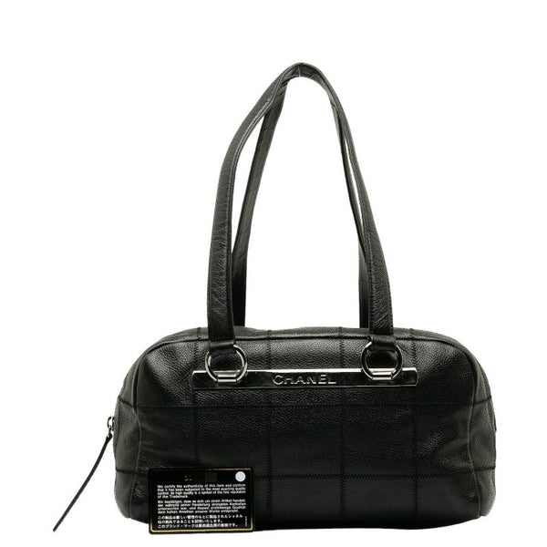 シャネル チョコバー ロゴプレート ミニボストンバッグ ハンドバッグ ブラック キャンバス レディース CHANEL 【中古】