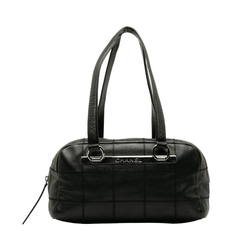 シャネル チョコバー ロゴプレート ミニボストンバッグ ハンドバッグ ブラック キャンバス レディース CHANEL 【中古】