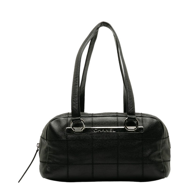 シャネル チョコバー ロゴプレート ミニボストンバッグ ハンドバッグ ブラック キャンバス レディース CHANEL 【中古】