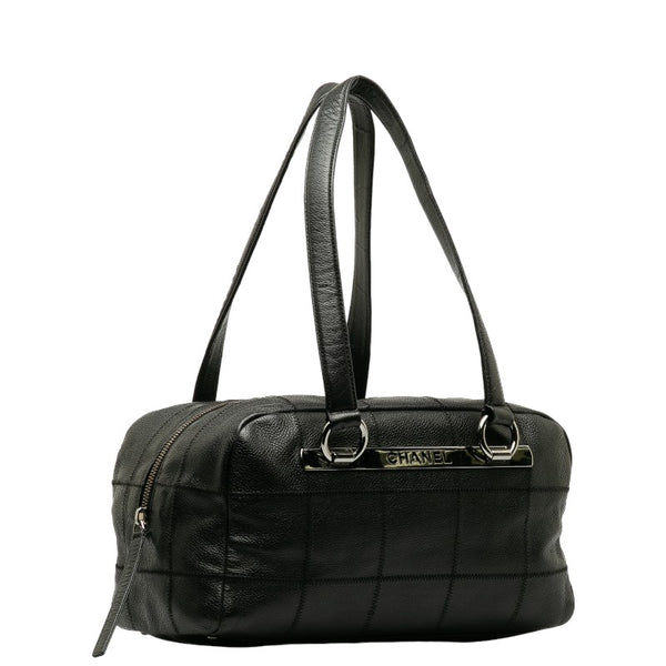 シャネル チョコバー ロゴプレート ミニボストンバッグ ハンドバッグ ブラック キャンバス レディース CHANEL 【中古】