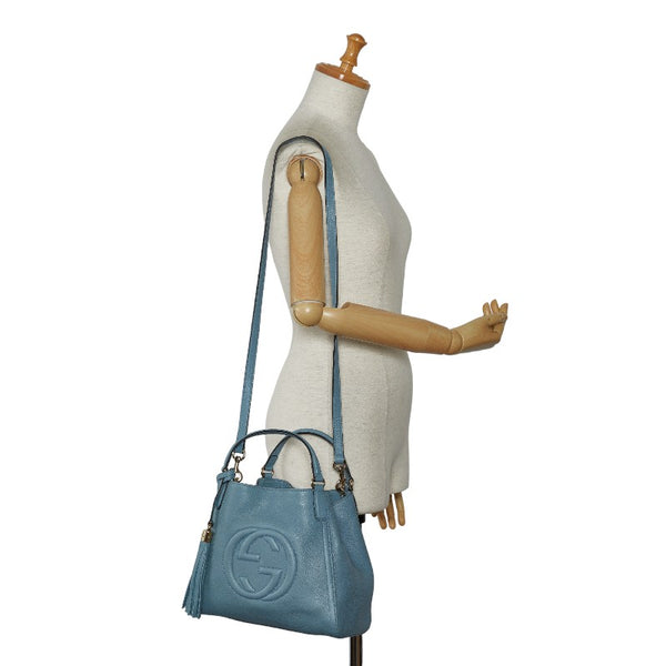 グッチ ソーホー インターロッキングＧ ハンドバッグ ショルダーバッグ２WAY 336751 ブルー レザー レディース GUCCI 【中古】