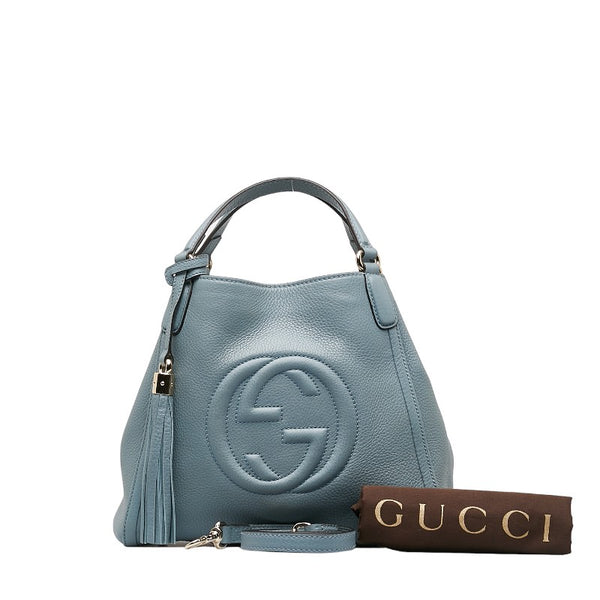 グッチ ソーホー インターロッキングＧ ハンドバッグ ショルダーバッグ２WAY 336751 ブルー レザー レディース GUCCI 【中古】
