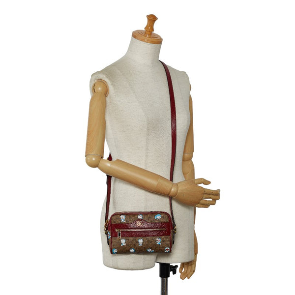 グッチ マイクロ GGスプリーム ドラえもん 斜め掛け ミニ ショルダーバッグ 647784 ブラウン ボルドー PVC レザー レディース GUCCI 【中古】