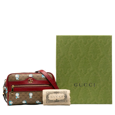 グッチ マイクロ GGスプリーム ドラえもん 斜め掛け ミニ ショルダーバッグ 647784 ブラウン ボルドー PVC レザー レディース GUCCI 【中古】