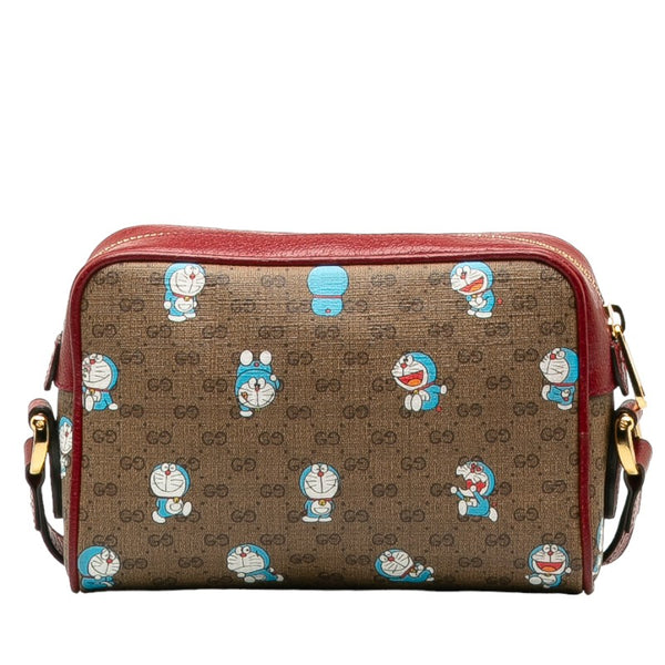グッチ マイクロ GGスプリーム ドラえもん 斜め掛け ミニ ショルダーバッグ 647784 ブラウン ボルドー PVC レザー レディース GUCCI 【中古】