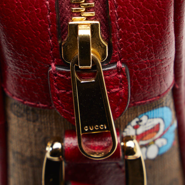 グッチ マイクロ GGスプリーム ドラえもん 斜め掛け ミニ ショルダーバッグ 647784 ブラウン ボルドー PVC レザー レディース GUCCI 【中古】