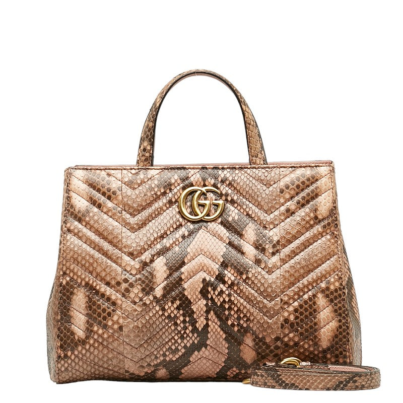 グッチ GGマーモント ハンドバッグ ショルダーバッグ2WAY 448054 ピンク パイソン レザー レディース GUCCI 【中古】