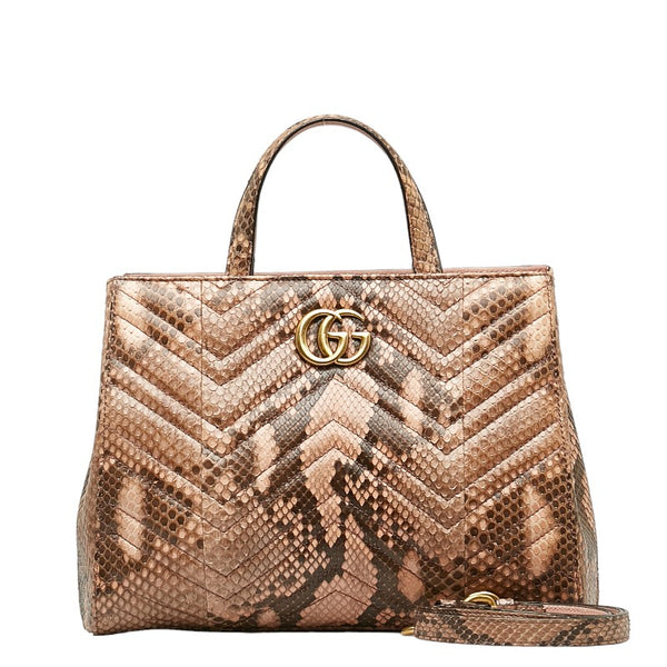 グッチ GGマーモント ハンドバッグ ショルダーバッグ2WAY 448054 ピンク パイソン レザー レディース GUCCI 【中古】