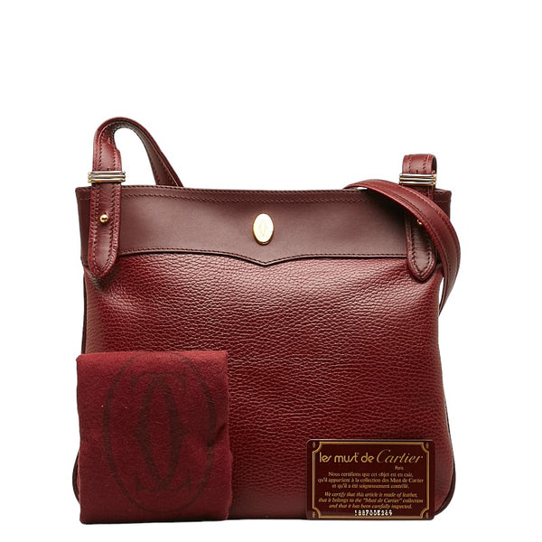 カルティエ マストライン 斜め掛け ショルダーバッグ ボルドー ワインレッド レザー レディース CARTIER 【中古】