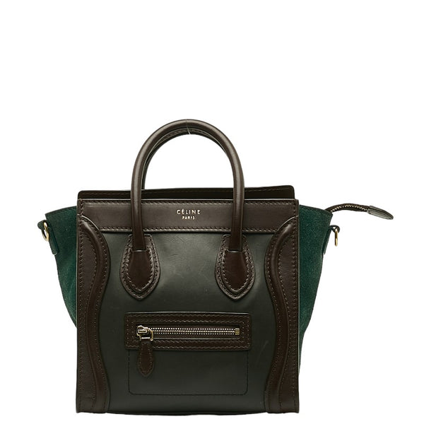 セリーヌ ラゲージ ナノショッパー ハンドバッグ ショルダーバッグ 2WAY カーキ ブラウン レザー スウェード レディース CELINE 【中古】