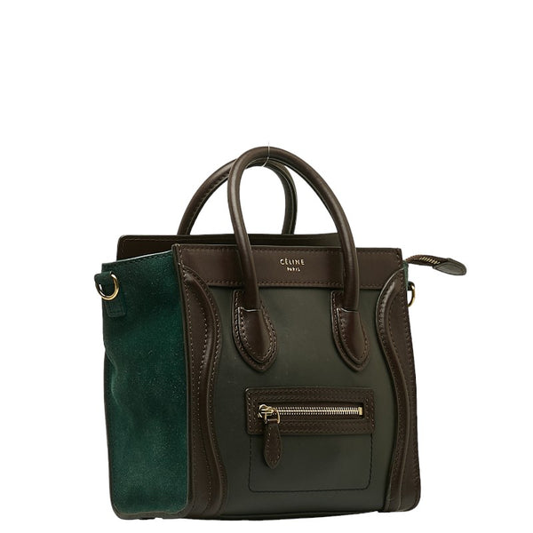 セリーヌ ラゲージ ナノショッパー ハンドバッグ ショルダーバッグ 2WAY カーキ ブラウン レザー スウェード レディース CELINE 【中古】