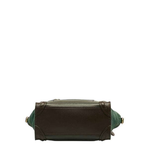セリーヌ ラゲージ ナノショッパー ハンドバッグ ショルダーバッグ 2WAY カーキ ブラウン レザー スウェード レディース CELINE 【中古】