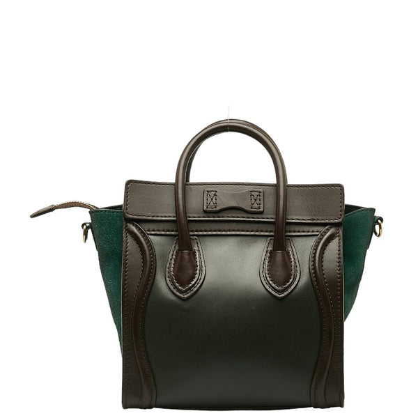 セリーヌ ラゲージ ナノショッパー ハンドバッグ ショルダーバッグ 2WAY カーキ ブラウン レザー スウェード レディース CELINE 【中古】
