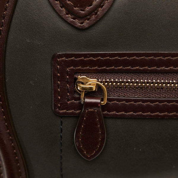 セリーヌ ラゲージ ナノショッパー ハンドバッグ ショルダーバッグ 2WAY カーキ ブラウン レザー スウェード レディース CELINE 【中古】