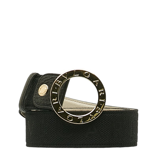 ブルガリ ロゴマニア ベルト ブラック キャンバス レザー メンズ BVLGARI 【中古】