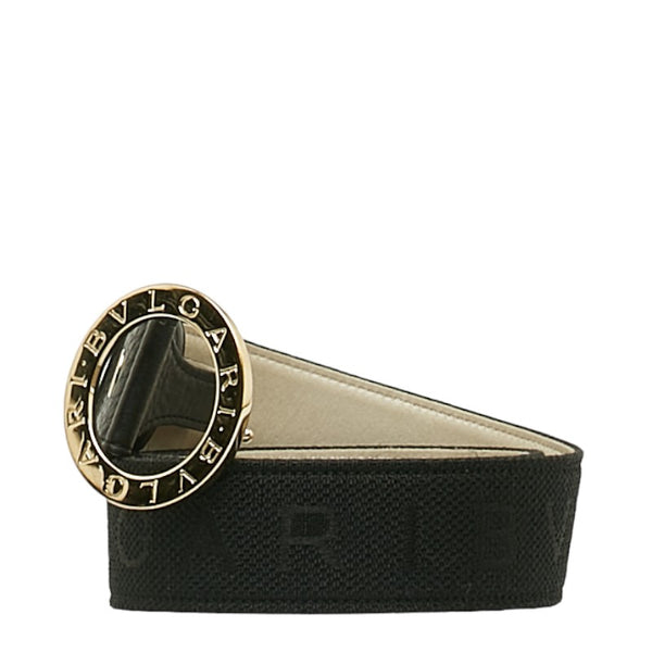 ブルガリ ロゴマニア ベルト ブラック キャンバス レザー メンズ BVLGARI 【中古】