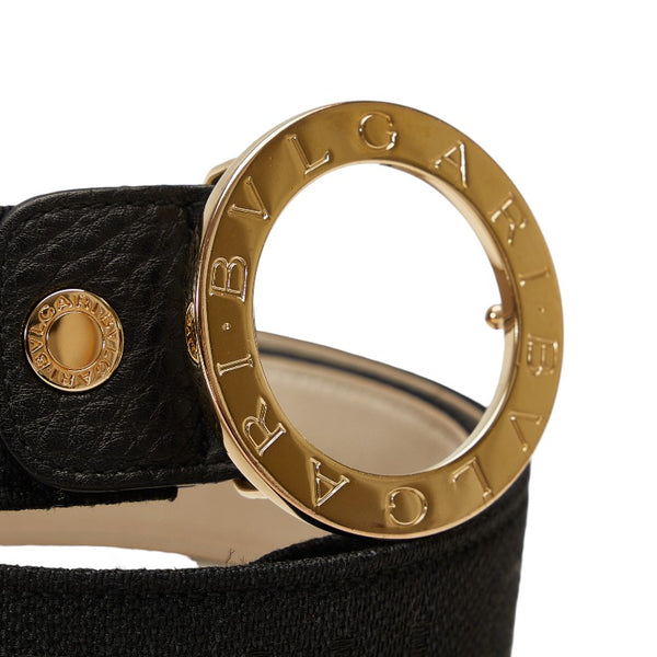 ブルガリ ロゴマニア ベルト ブラック キャンバス レザー メンズ BVLGARI 【中古】