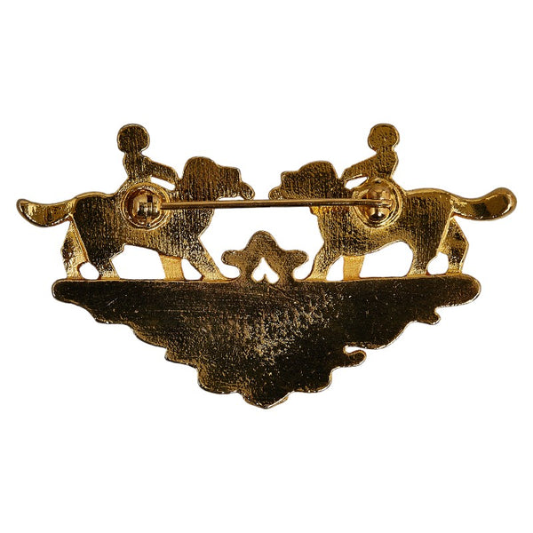 エルメス 七宝焼 少年 少女 犬 モチーフ ブローチ ゴールド レッド マルチカラー メッキ レディース HERMES 【中古】