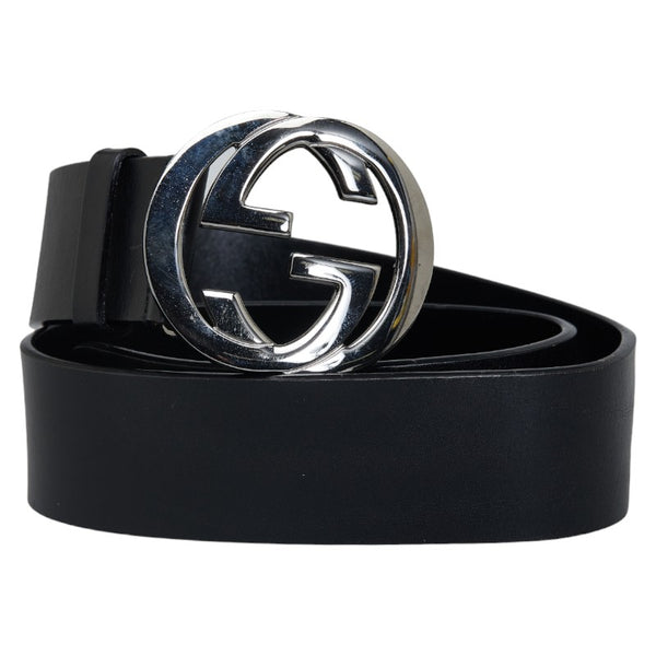 グッチ インターロッキングG ベルト 037 2194 シルバー ブラック レザー レディース GUCCI 【中古】