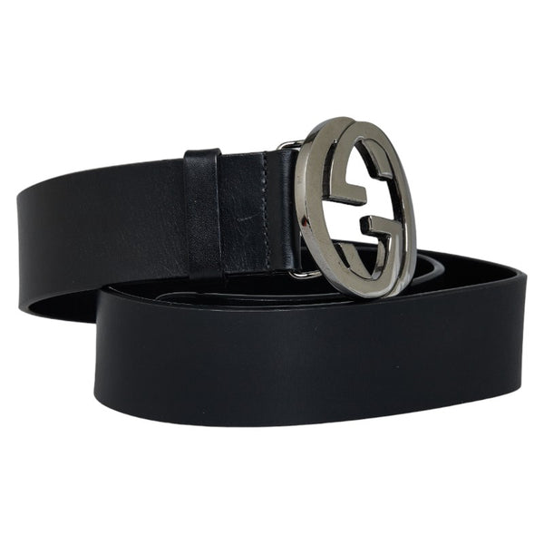 グッチ インターロッキングG ベルト 037 2194 シルバー ブラック レザー レディース GUCCI 【中古】