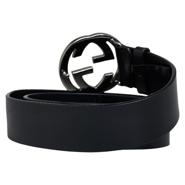 グッチ インターロッキングG ベルト 037 2194 シルバー ブラック レザー レディース GUCCI 【中古】