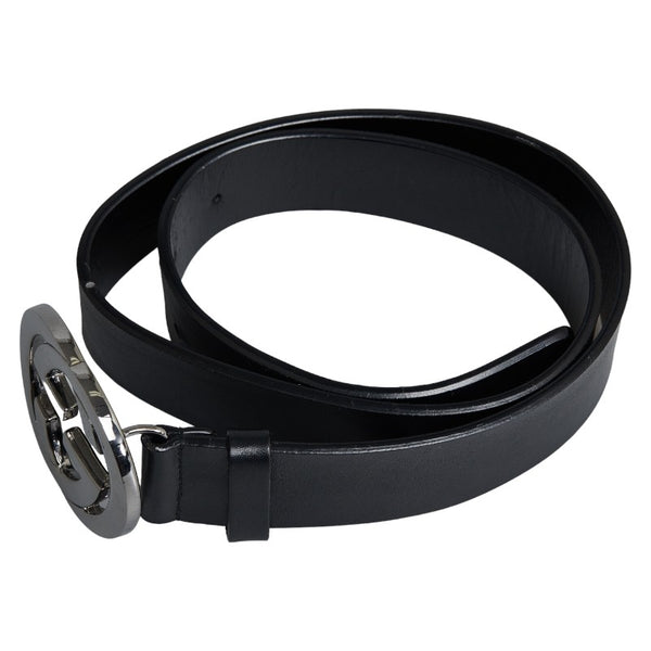 グッチ インターロッキングG ベルト 037 2194 シルバー ブラック レザー レディース GUCCI 【中古】