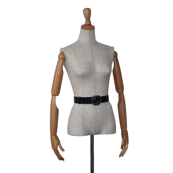 グッチ インターロッキングG ベルト 037 2194 シルバー ブラック レザー レディース GUCCI 【中古】