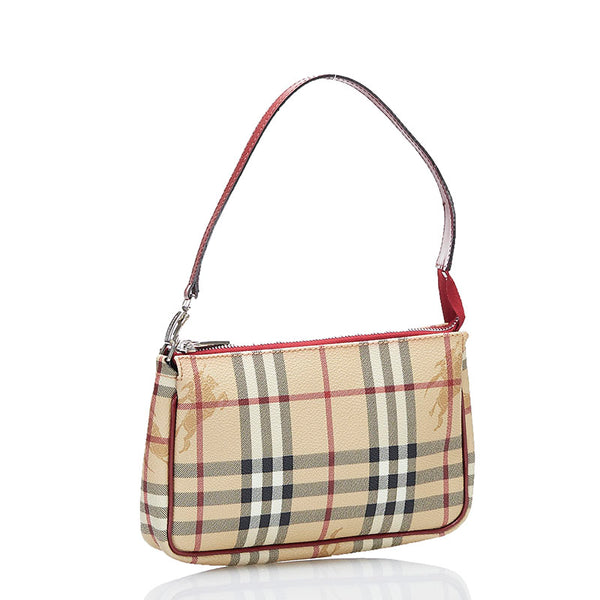 バーバリー ノバチェック シャドーホース ポーチ ベージュ レッド PVC レザー レディース BURBERRY 【中古】